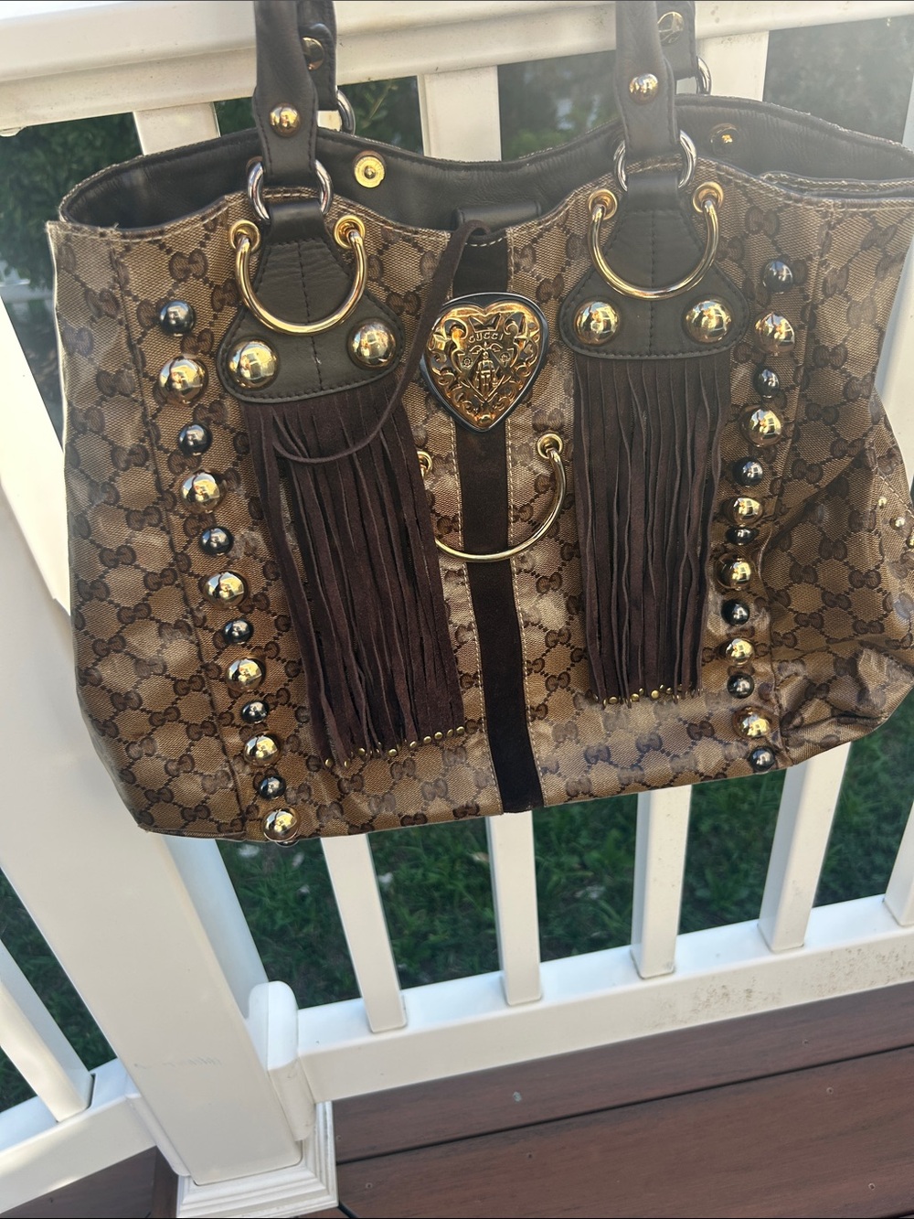 Gucci Brown Monogram Fringe Tote with Gold Accents - Picture 10 of 10